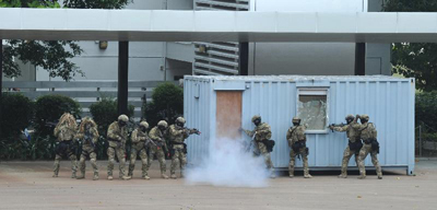 The SDU in action in a hostage rescue demonstration.