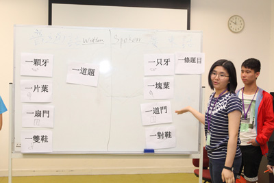 Junior teachers of the Putonghua Group explaining the differences between Cantonese and Putonghua quantifiers.
